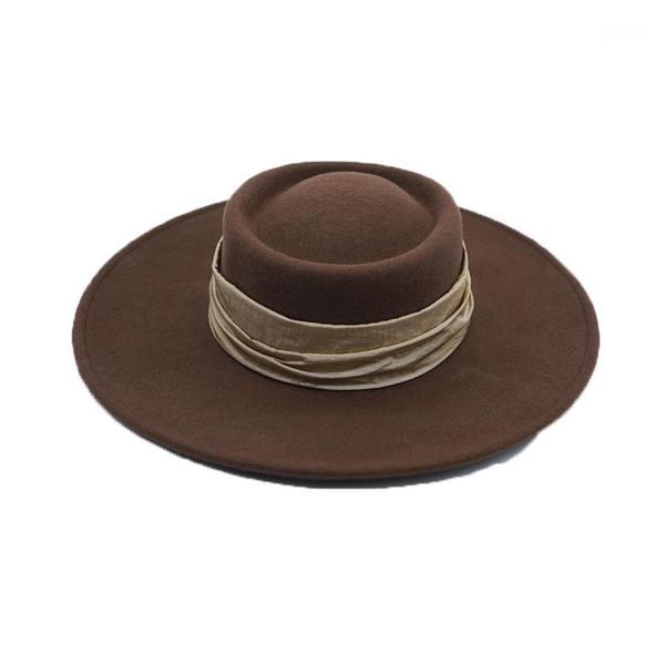 berets wool boater flat hat for women felt wide brim 10cm fedora laday prok pie bowler gambler nz202, Blue;gray
berets wool boater flat hat for women felt wide brim 10cm fedora laday prok pie bowler gambler nz202, Blue;gray