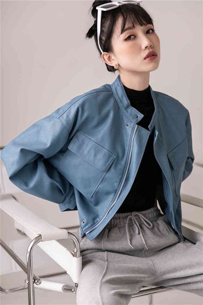 women's leather & faux cheerart blue bomber jacket women autumn stand collar motorcycle coats and s biker ty40, Black
women's leather & faux cheerart blue bomber jacket women autumn stand collar motorcycle coats and s biker ty40, Black