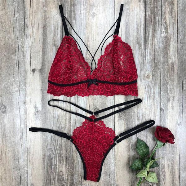 bras sets fashion 1set comfortable bra panties set elastic women unique soft lingerie straps flower lace bandage underwear, Red;black
bras sets fashion 1set comfortable bra panties set elastic women unique soft lingerie straps flower lace bandage underwear, Red;black