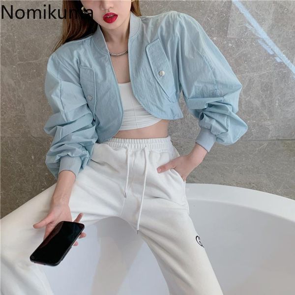 women's jackets nomikuma white jacket women summer 2021 stand collar puff sleeve short solid color casual loose high street chic outer, Black;brown 
women's jackets nomikuma white jacket women summer 2021 stand collar puff sleeve short solid color casual loose high street chic outer, Black;brown
