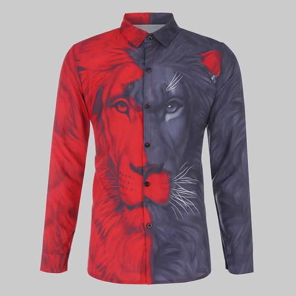 men's casual shirts 2021 spring buttoned lapel shirt mens clothing summer fashion lion printing patchwork long sleeve for men, White;black
men's casual shirts 2021 spring buttoned lapel shirt mens clothing summer fashion lion printing patchwork long sleeve for men, White;black