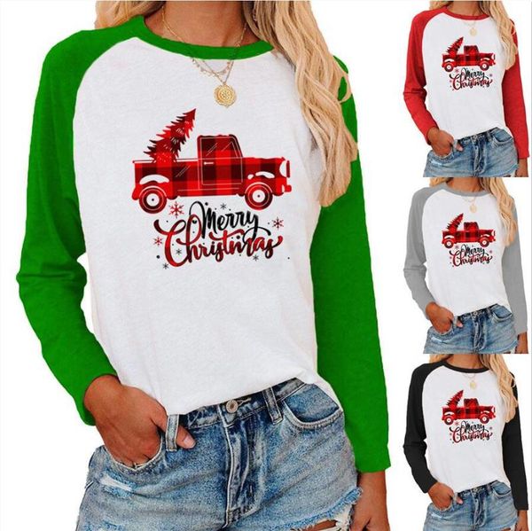 women's t-shirt fashion winter christmas tree print plaid long sleeve vintage women casual bottoming clothes, White
women's t-shirt fashion winter christmas tree print plaid long sleeve vintage women casual bottoming clothes, White