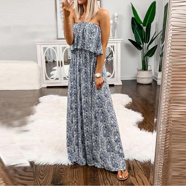 casual dresses summer vintage floral print ruffles maxi dress women bohimian beach strapless long pleated robe, Black;gray
casual dresses summer vintage floral print ruffles maxi dress women bohimian beach strapless long pleated robe, Black;gray
