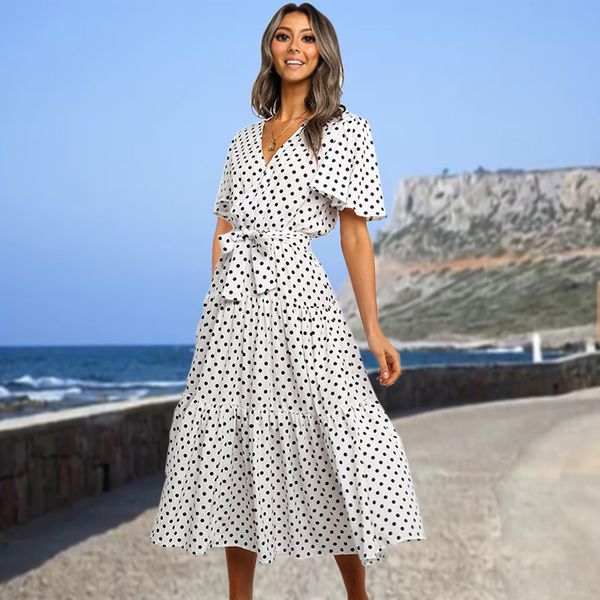 2021 new summer long dot for women butterfly sleeve v-neck ladies es high waist ruffles female a-line midi with sashes tn9m, Black;gray
2021 new summer long dot for women butterfly sleeve v-neck ladies es high waist ruffles female a-line midi with sashes tn9m, Black;gray