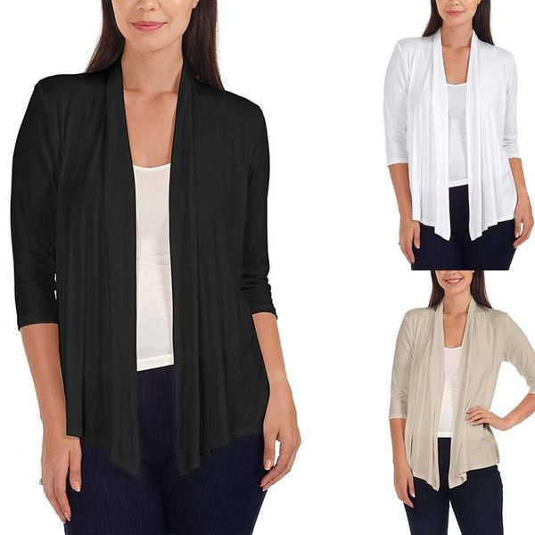 women's knits & tees autumn solid fashion casual three-quarter sleeve cardigan color business attire coat, White
women's knits & tees autumn solid fashion casual three-quarter sleeve cardigan color business attire coat, White