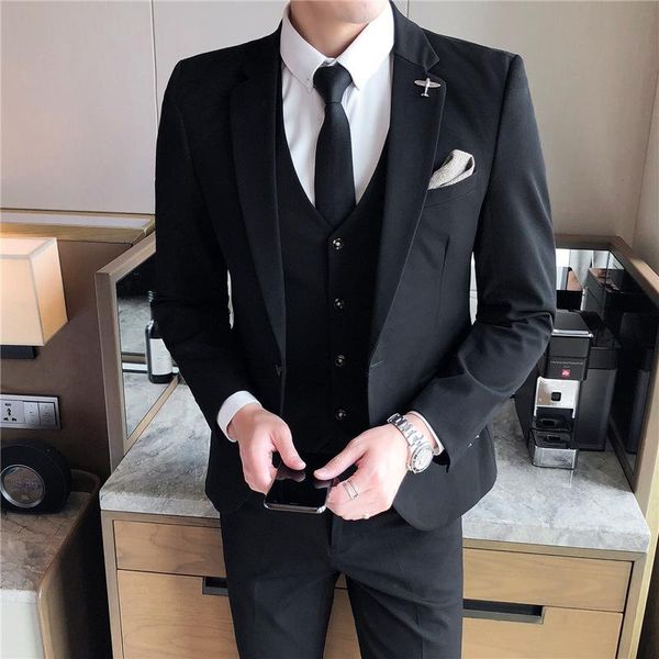 men's suits & blazers and autumn solid color suit korean slim professional three piece wedding man dress fashion, White;black 
men's suits & blazers and autumn solid color suit korean slim professional three piece wedding man dress fashion, White;black