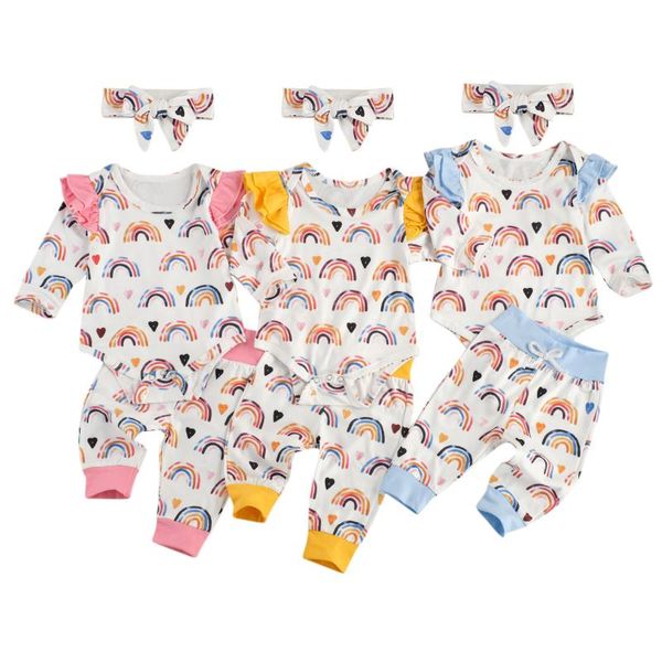 2021 0-24m infant kids baby girls boys clothes outfit set long sleeve rainbow print romper + pants + headband set for children, White
2021 0-24m infant kids baby girls boys clothes outfit set long sleeve rainbow print romper + pants + headband set for children, White