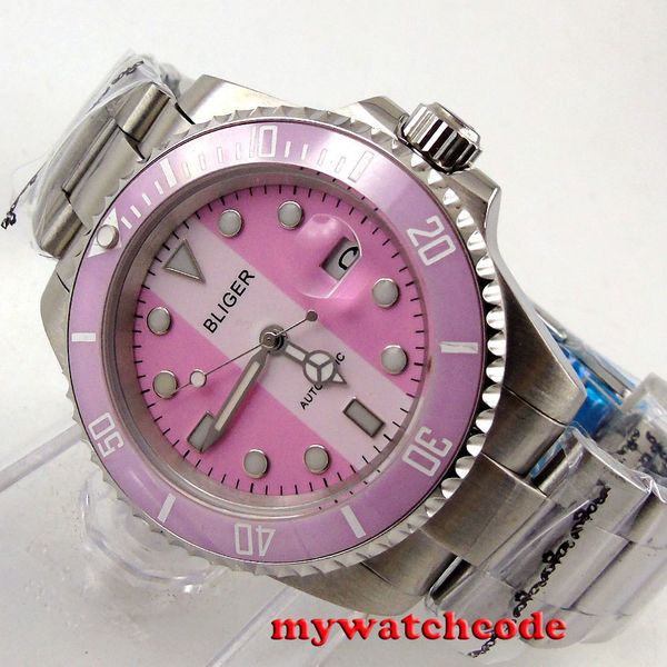 40mm bliger mechanical automatic watch for women sapphire glass pink dial rotating oyster bracelet, Slivery;brown
40mm bliger mechanical automatic watch for women sapphire glass pink dial rotating oyster bracelet, Slivery;brown