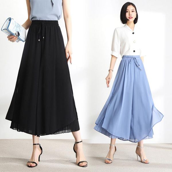 women's pants & capris autumn pleated chiffon wide leg loose high waist drape elegant ankle-length pant cool super elastic skirt trouse, Black;white
women's pants & capris autumn pleated chiffon wide leg loose high waist drape elegant ankle-length pant cool super elastic skirt trouse, Black;white