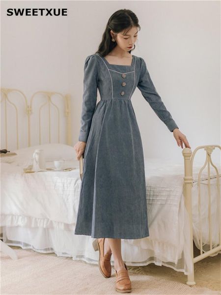 casual dresses sweetxue autumn winter literary retro maxi dress square neck long sleeve button high waist corduroy fashion, Black;gray
casual dresses sweetxue autumn winter literary retro maxi dress square neck long sleeve button high waist corduroy fashion, Black;gray