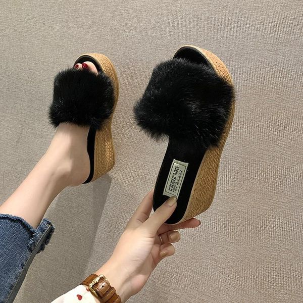 slippers 2021 fashion women's summer wedge sandals furry slides fluffy faux fur platform high heels ladies shoes, Black
slippers 2021 fashion women's summer wedge sandals furry slides fluffy faux fur platform high heels ladies shoes, Black