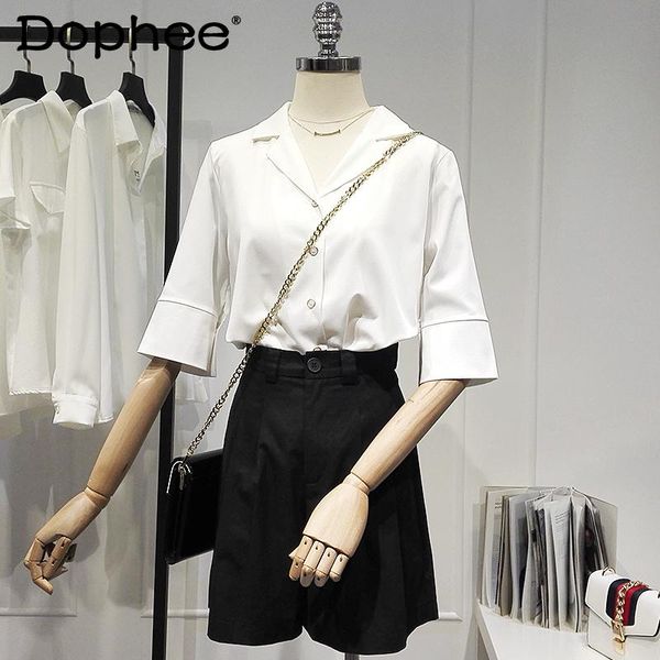 women's blouses & shirts solid colour casual shirt for women summer short sleeve business elegant blouse 2021 fashion suit collar all, White
women's blouses & shirts solid colour casual shirt for women summer short sleeve business elegant blouse 2021 fashion suit collar all, White