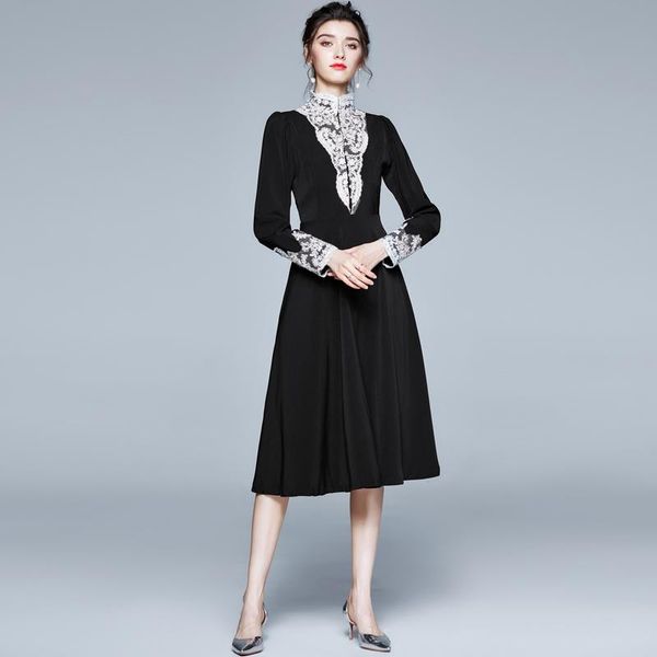 casual dresses elegant women autumn winter long sleeve lace patchwork dress festa designer mid calf aline robe femme black party vestidos, Black;gray
casual dresses elegant women autumn winter long sleeve lace patchwork dress festa designer mid calf aline robe femme black party vestidos, Black;gray