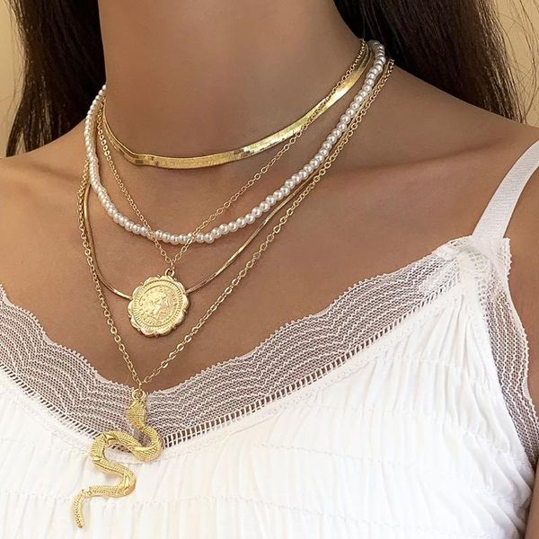 pendant necklaces bohemian metal snake portrait round necklace set ladies retro flat snakes chain imitation pearl girl jewelry, Silver
pendant necklaces bohemian metal snake portrait round necklace set ladies retro flat snakes chain imitation pearl girl jewelry, Silver