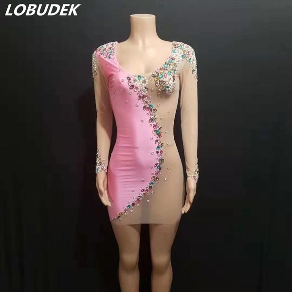 casual dresses pink nude splicing rhinestones pearl dress mesh perspective birthday prom crystal nightclub bar singer dancer costume, Black;gray
casual dresses pink nude splicing rhinestones pearl dress mesh perspective birthday prom crystal nightclub bar singer dancer costume, Black;gray