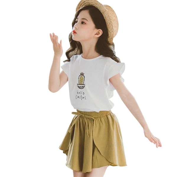 kids clothes floral tshirt + short costume for girls letter casual style children's summer clothing 210528, White