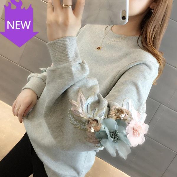 women's hoodies & sweatshirts 2021 korean version of loose plus velvet thick coat embroidered sweatshirt autumn and winter, Black 
women's hoodies & sweatshirts 2021 korean version of loose plus velvet thick coat embroidered sweatshirt autumn and winter, Black