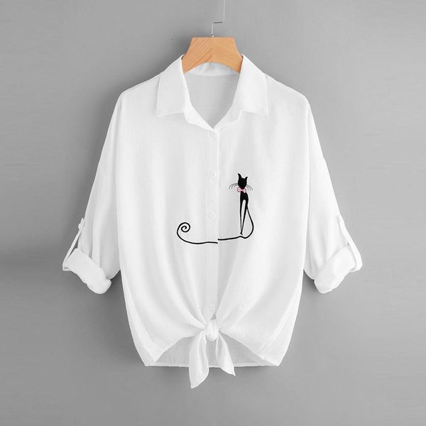 plus size women crop blouses causal cat print knotted hem shirt long sleeve blouse button blusa feminina 5%, White
plus size women crop blouses causal cat print knotted hem shirt long sleeve blouse button blusa feminina 5%, White