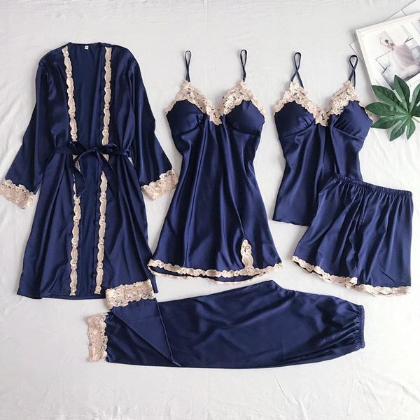 5pcs pyjamas set women satin lace nightwear navy blue v-neck pajamas suit spring sleepwear silky sleep wear home negligee, Black;red
5pcs pyjamas set women satin lace nightwear navy blue v-neck pajamas suit spring sleepwear silky sleep wear home negligee, Black;red