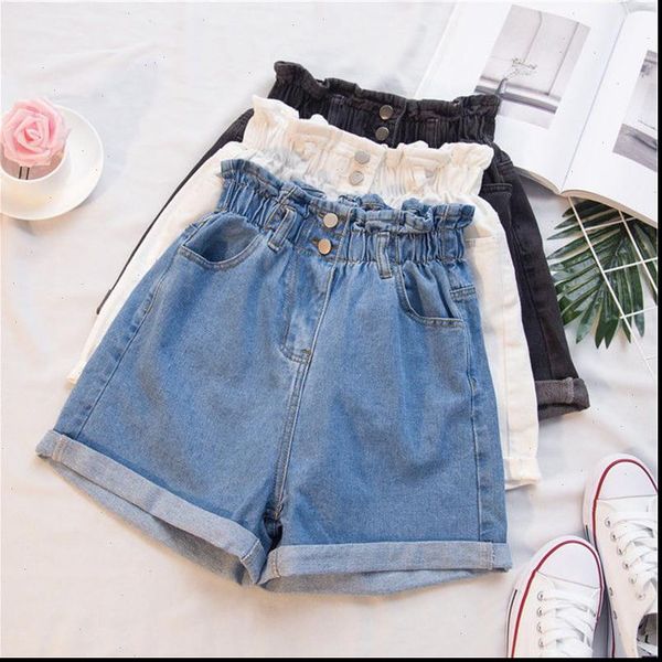 high waist denim shorts jeans women casual loose wide leg roll up hem elastic waist pocket blue white jeans female summer, White;black
high waist denim shorts jeans women casual loose wide leg roll up hem elastic waist pocket blue white jeans female summer, White;black