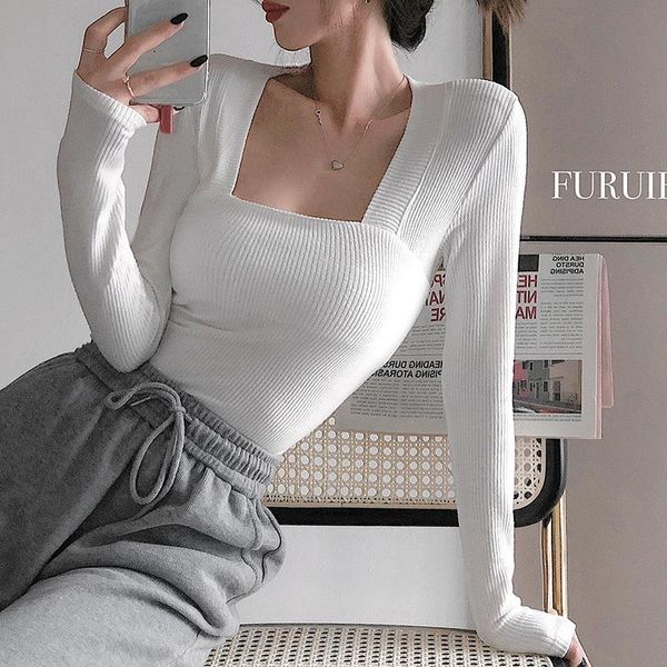 white thickened knitted women wear slim long sleeve sweater with square neck in autumn and winter, White;black
white thickened knitted women wear slim long sleeve sweater with square neck in autumn and winter, White;black