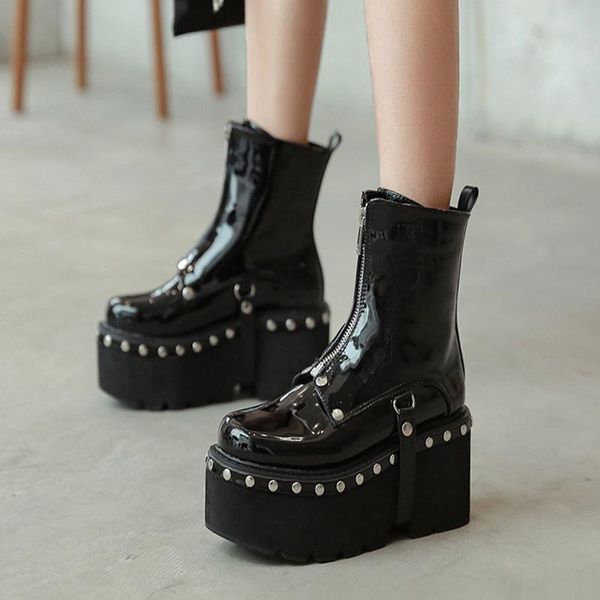 boots pxelena harajuku rivet front zipper punk rock gothic creepers chunky high heels platform cosplay combat ankle women shoes, Black
boots pxelena harajuku rivet front zipper punk rock gothic creepers chunky high heels platform cosplay combat ankle women shoes, Black