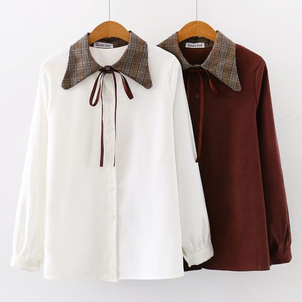 women's blouses & shirts 2021 autumn spring office lady long sleeve blouse female slim plaid bow turn-down collar wild women retro, White
women's blouses & shirts 2021 autumn spring office lady long sleeve blouse female slim plaid bow turn-down collar wild women retro, White