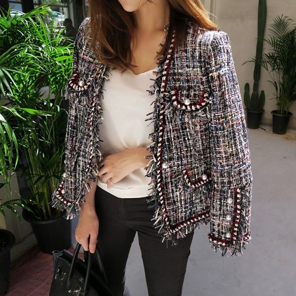 female fashion autumn and fancy winter short women's blazer retro v-neck fabric tassel pearl thick buckle tweed jacket n307, Black
female fashion autumn and fancy winter short women's blazer retro v-neck fabric tassel pearl thick buckle tweed jacket n307, Black