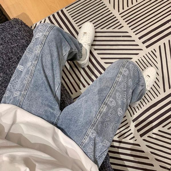 men's jeans casual loose stitching cashew printed old daddy denim cropped pants washed slim trousers plus size streewear jean, Blue
men's jeans casual loose stitching cashew printed old daddy denim cropped pants washed slim trousers plus size streewear jean, Blue