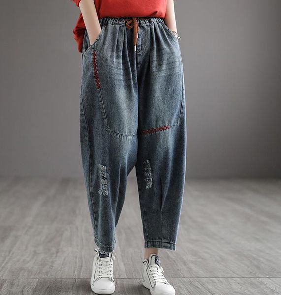 women's jeans 2021 retro women spring casual all-match trousers elastic waist pocket ripped loose vintage denim pants, Blue
women's jeans 2021 retro women spring casual all-match trousers elastic waist pocket ripped loose vintage denim pants, Blue