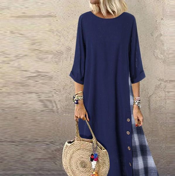 plus size women maxi dresses patchwork 3 4 sleeves o neck button party dresses casual loose dress women vestidos de festa, Black;gray
plus size women maxi dresses patchwork 3 4 sleeves o neck button party dresses casual loose dress women vestidos de festa, Black;gray