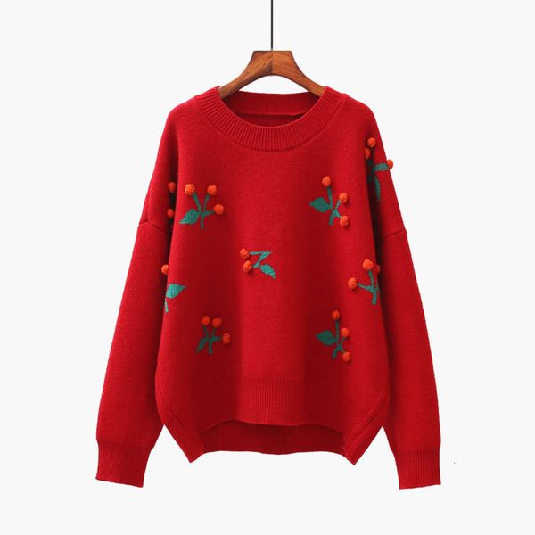 short small fresh cherry sweater for women's loose fit to wear sweet lovely college style knitting in new autumn and winter 2020, White;black
short small fresh cherry sweater for women's loose fit to wear sweet lovely college style knitting in new autumn and winter 2020, White;black
