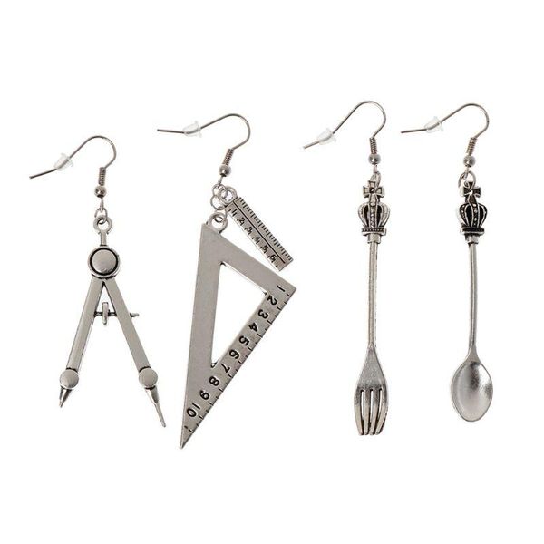 harajuku spoon fork triangle ruler asymmetric earrings antique sliver jewelry, Silver
harajuku spoon fork triangle ruler asymmetric earrings antique sliver jewelry, Silver