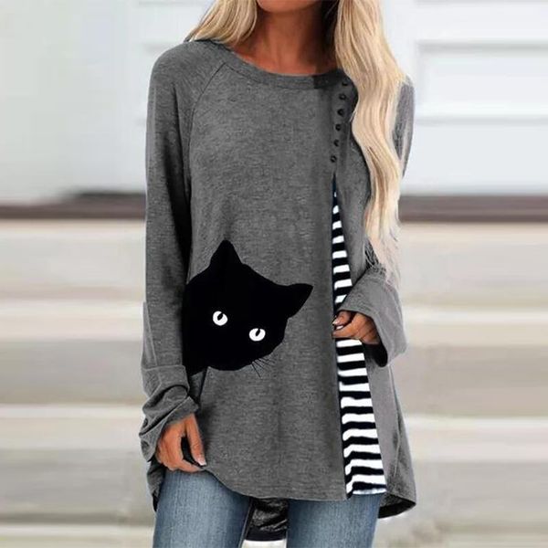women's t-shirt women spring autumn casual o neck long sleeve cat striped print loose shirts patchwork t shirt streetwear tee pullover, White
women's t-shirt women spring autumn casual o neck long sleeve cat striped print loose shirts patchwork t shirt streetwear tee pullover, White