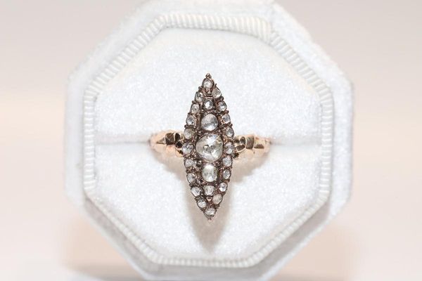 cluster rings antique original ottoman 9k gold natural rose cut diamond decorated navette ring, Golden;silver
cluster rings antique original ottoman 9k gold natural rose cut diamond decorated navette ring, Golden;silver