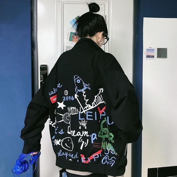 graffiti jacket street hip hop style long sleeve coat loose bf letter printing overalls student's versatile cardiga jacket coats t20031, Black;brown
graffiti jacket street hip hop style long sleeve coat loose bf letter printing overalls student's versatile cardiga jacket coats t20031, Black;brown