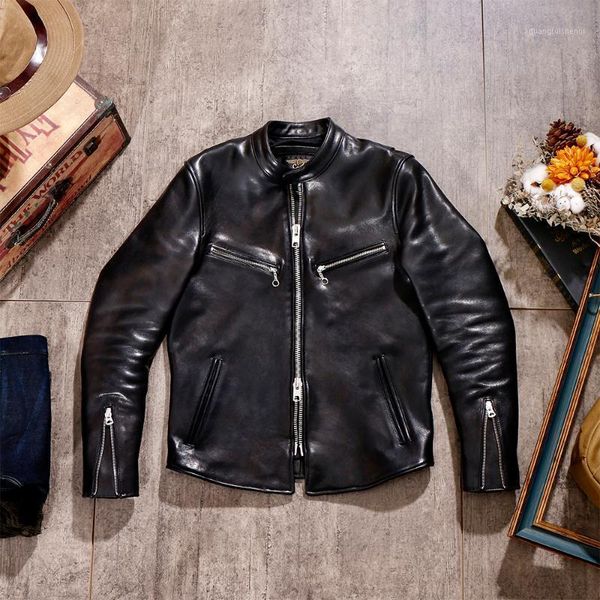 men's leather & faux italian oil wax plant tanned sheepskin japanese collar motorcycle jacket men, Black
men's leather & faux italian oil wax plant tanned sheepskin japanese collar motorcycle jacket men, Black