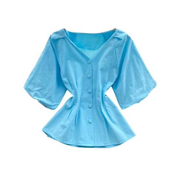 women's blouses & shirts summer temperament french puff sleeve blouse female v-neck blusa breasted slim-fit all-match age-reducing shir, White
women's blouses & shirts summer temperament french puff sleeve blouse female v-neck blusa breasted slim-fit all-match age-reducing shir, White