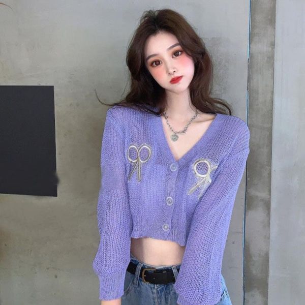 women's knits & tees 2021 summer heavy craft short embroidered bow thin long sleeve knitwear cardigan women sweater, White
women's knits & tees 2021 summer heavy craft short embroidered bow thin long sleeve knitwear cardigan women sweater, White