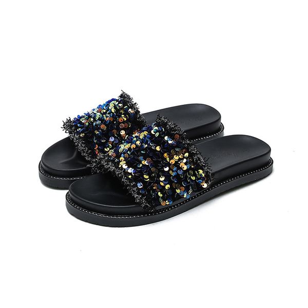 net red slippers womens summer fashion sequins wear thick bottom sandals non-slip all-match slippers, Black
net red slippers womens summer fashion sequins wear thick bottom sandals non-slip all-match slippers, Black