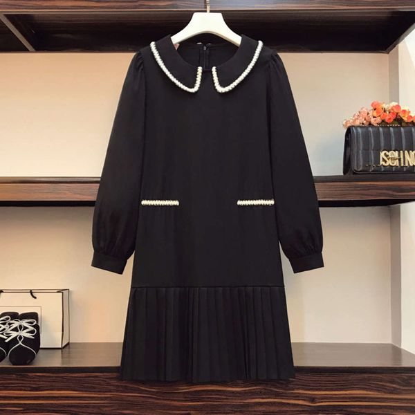 large women's 2021 spring new fat sister french hepburn show thin foreign style age reduction baby collar dress, Black;gray
large women's 2021 spring new fat sister french hepburn show thin foreign style age reduction baby collar dress, Black;gray