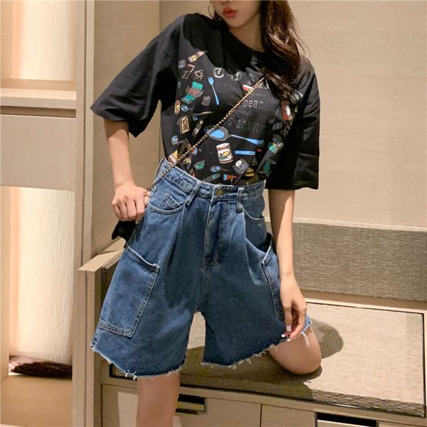 2020 summer new high waist slim loose fit capris denim shorts women's large fat mma wide leg pants, White;black
2020 summer new high waist slim loose fit capris denim shorts women's large fat mma wide leg pants, White;black