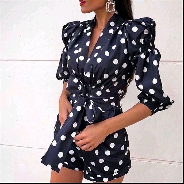 women navy blue stylish polka dot playsuits v neck bow tie sashes pockets back zipper female casual jumpsuits mujer, Black;white
women navy blue stylish polka dot playsuits v neck bow tie sashes pockets back zipper female casual jumpsuits mujer, Black;white