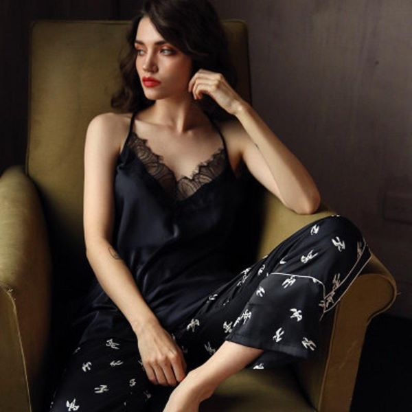 silk pajama set lace trim lingerie backless pyjamas 2 pieces long pants satin pijama home clothes sleepwear, Black;red
silk pajama set lace trim lingerie backless pyjamas 2 pieces long pants satin pijama home clothes sleepwear, Black;red