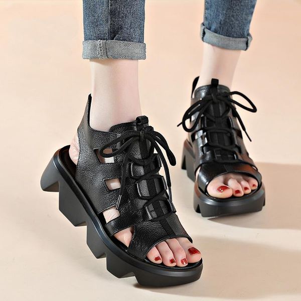 sandals platform for women lace-up genuine leather summer shoes lady heel peep toe fashion gladiator, Black
sandals platform for women lace-up genuine leather summer shoes lady heel peep toe fashion gladiator, Black