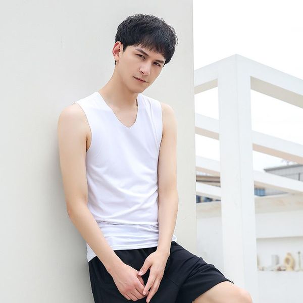 men' tank white gray vest ice silk seamless slim v-neck t-shirt youth sports sleeveless underwear t shirt bodybuilding sport, White;black
men' tank white gray vest ice silk seamless slim v-neck t-shirt youth sports sleeveless underwear t shirt bodybuilding sport, White;black