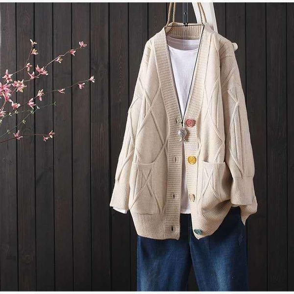 women's knits & tees autumn and winter jacquard cardigan warm knitted sweater coat pocket fashion ladies loose, White
women's knits & tees autumn and winter jacquard cardigan warm knitted sweater coat pocket fashion ladies loose, White