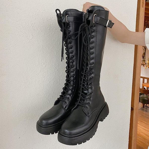 boots 2021 women summer knee high pu leather lace-up side zipper thick bottom motorcycle females shoes increasing footwear, Black
boots 2021 women summer knee high pu leather lace-up side zipper thick bottom motorcycle females shoes increasing footwear, Black