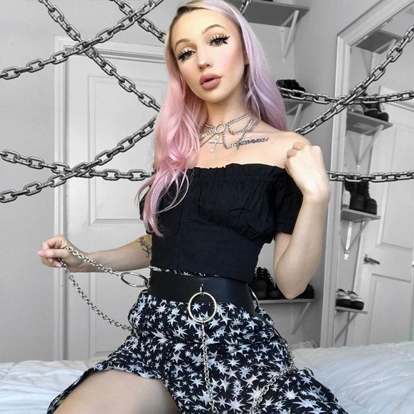 women black t-shirts women streetwear polka dot print puff short sleeve bodycon tees gothic short top, White
women black t-shirts women streetwear polka dot print puff short sleeve bodycon tees gothic short top, White