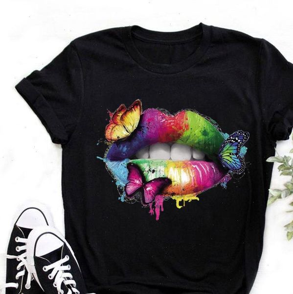 women plus size harajuku black summer fashion shirt graphic tees rainbow lips print kawaii t shirt girls clothes, White
women plus size harajuku black summer fashion shirt graphic tees rainbow lips print kawaii t shirt girls clothes, White